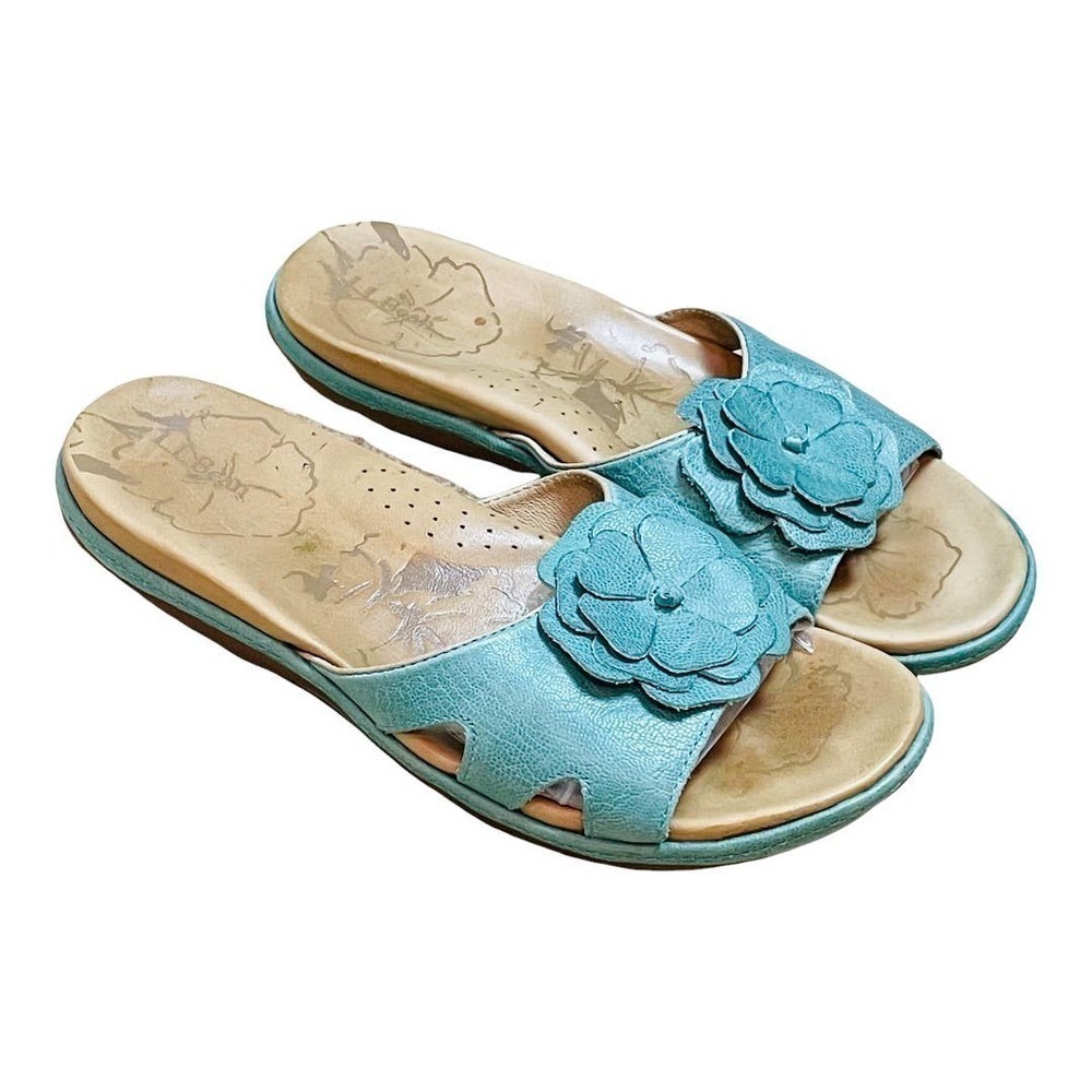 LL Bean Aqua Leather Juniper Slide Sandals Women's Size 7